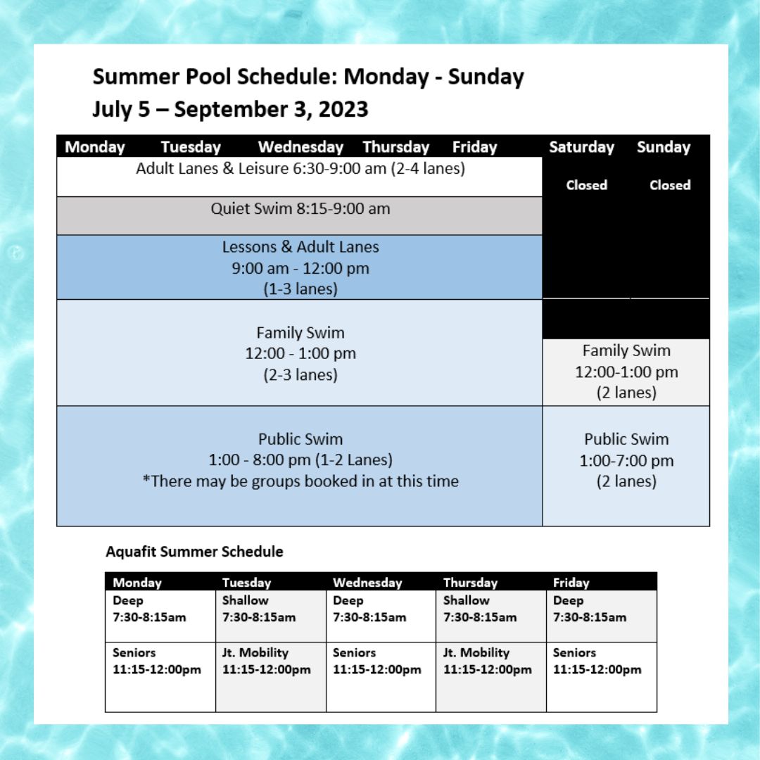 Western Financial Place Pool Schedule Aquatic Centre